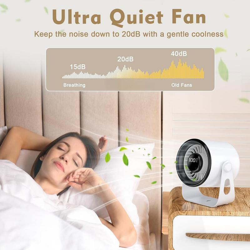 Table Fans,Quiet Wall-Mounted Desk Fan Digital Display Rechargeable,360° Adjustment Tilt Portable Night Light Desktop Fan for Office, Bedroom, Kitchen, Outdoor