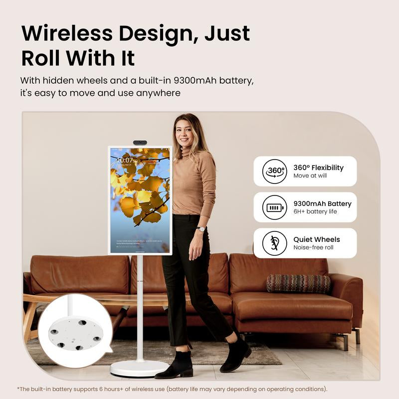 【2025 Apolosign Gen 2 Portable TV】32 Inch True 4K UHD Portable Smart TV, 16GB(8+8)RAM+256GB Storage, Android 14, Touch Screen Monitor, 8MP Camera, Voice Remote Control, Built-In 6 Hrs Battery, Wifi 6, Support Google Calendar, Full Swivel Rotation