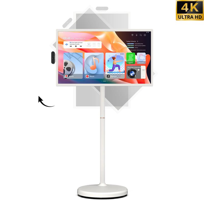 【2025 Apolosign Gen 2 Portable TV】32 Inch True 4K UHD Portable Smart TV, 16GB(8+8)RAM+256GB Storage, Android 14, Touch Screen Monitor, 8MP Camera, Voice Remote Control, Built-In 6 Hrs Battery, Wifi 6, Support Google Calendar, Full Swivel Rotation