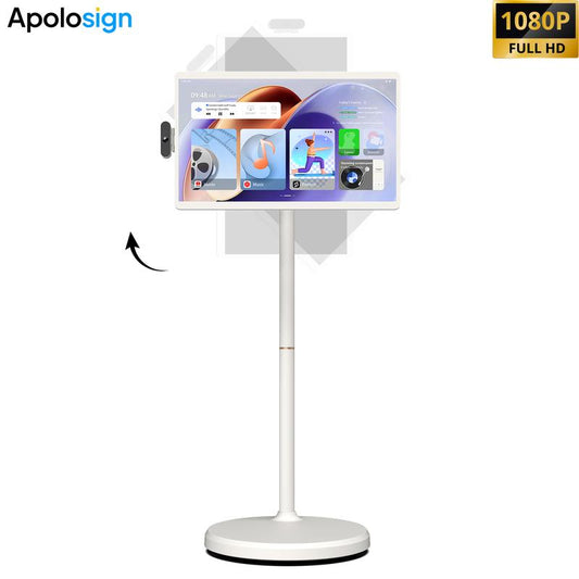 【2025 Apolosign Gen 2 Portable TV】32 Inch True 4K UHD Portable Smart TV, 16GB(8+8)RAM+256GB Storage, Android 14, Touch Screen Monitor, 8MP Camera, Voice Remote Control, Built-In 6 Hrs Battery, Wifi 6, Support Google Calendar, Full Swivel Rotation