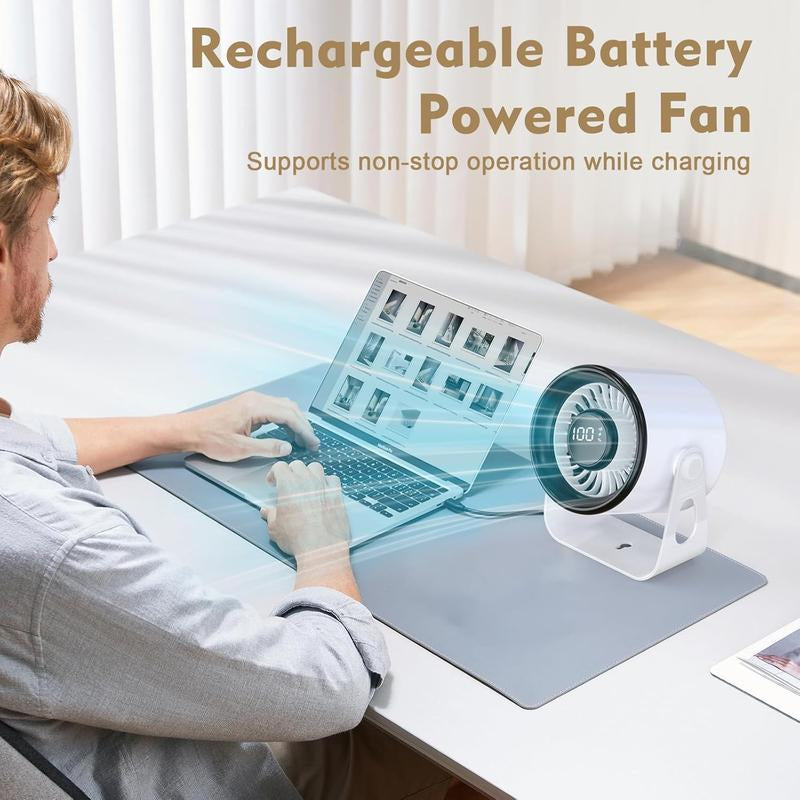 Table Fans,Quiet Wall-Mounted Desk Fan Digital Display Rechargeable,360° Adjustment Tilt Portable Night Light Desktop Fan for Office, Bedroom, Kitchen, Outdoor